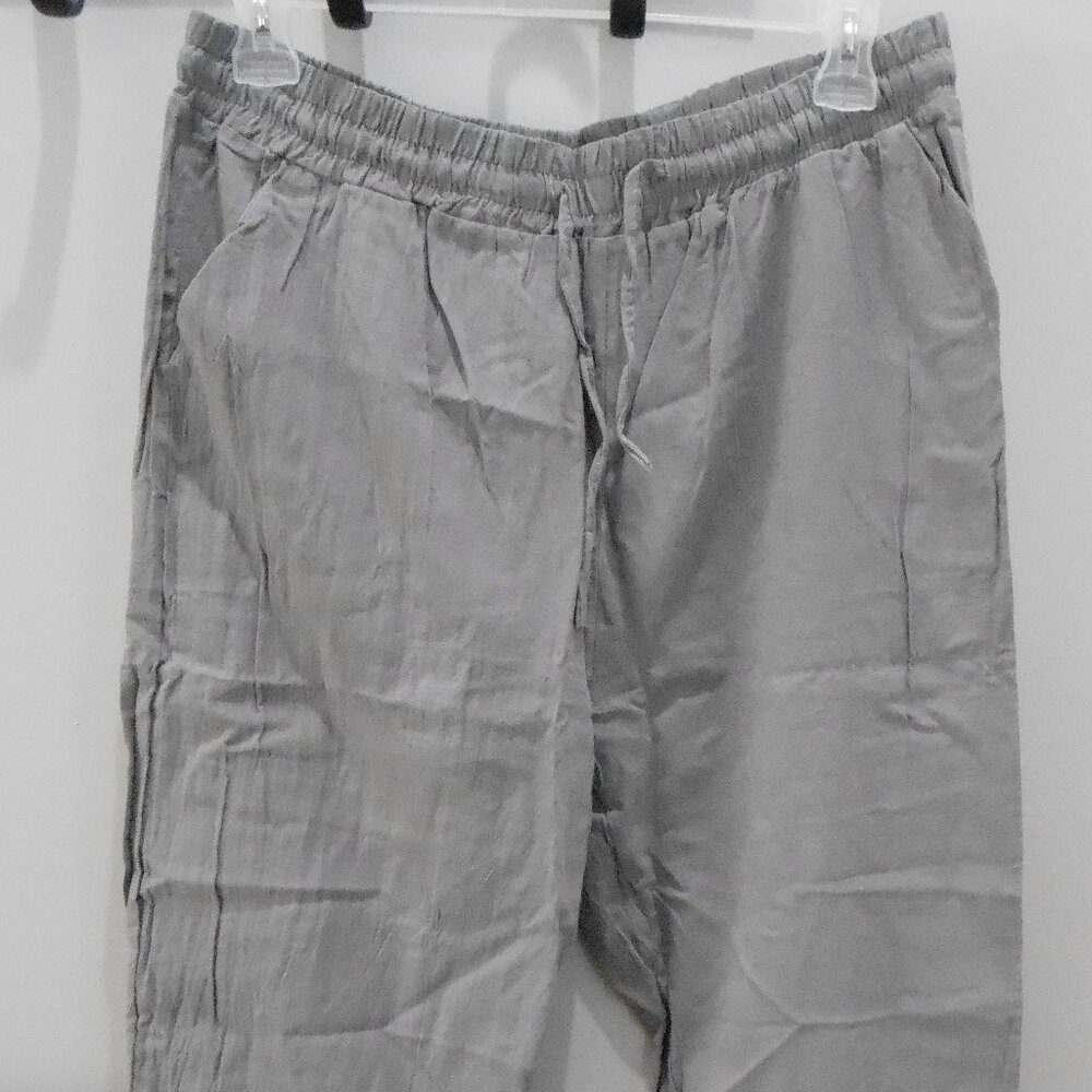 Women's Gray Elastic Waist Drawstring Pull On Trousers Polyester Pants Size-4XL